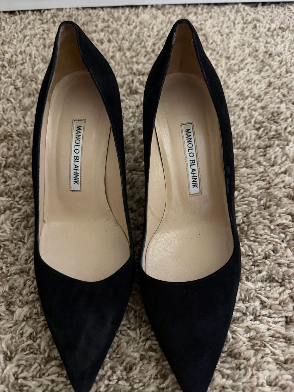 Manolo Blahnik Black Suede Pointed-Toe Pumps - Classic Silhouette